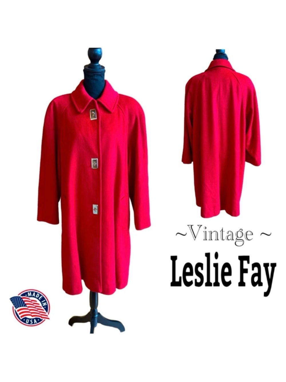 Leslie Fay Vintage Wool Blend Coat Toggle Buttons Raglan Sleeves (XL)